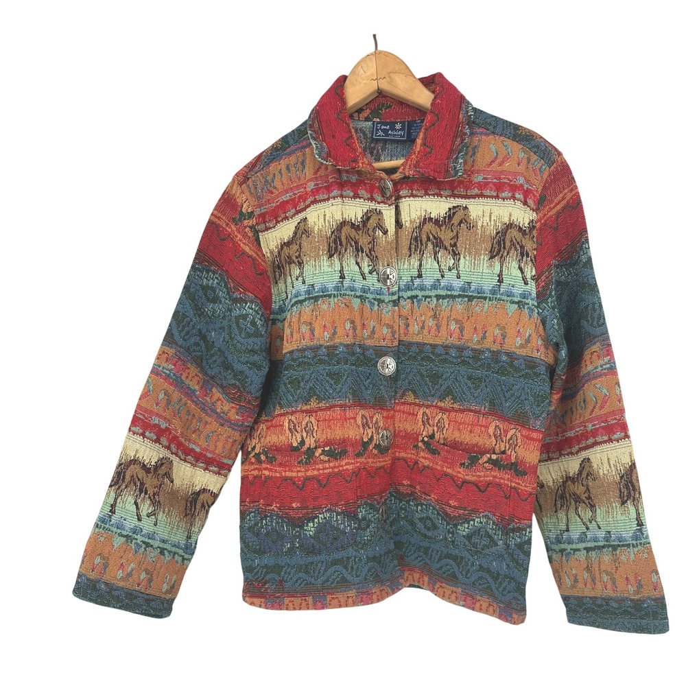 Vintage Jane Ashley Jacket Womens S Western Tapestry Horse Boots Southwest Rodeo